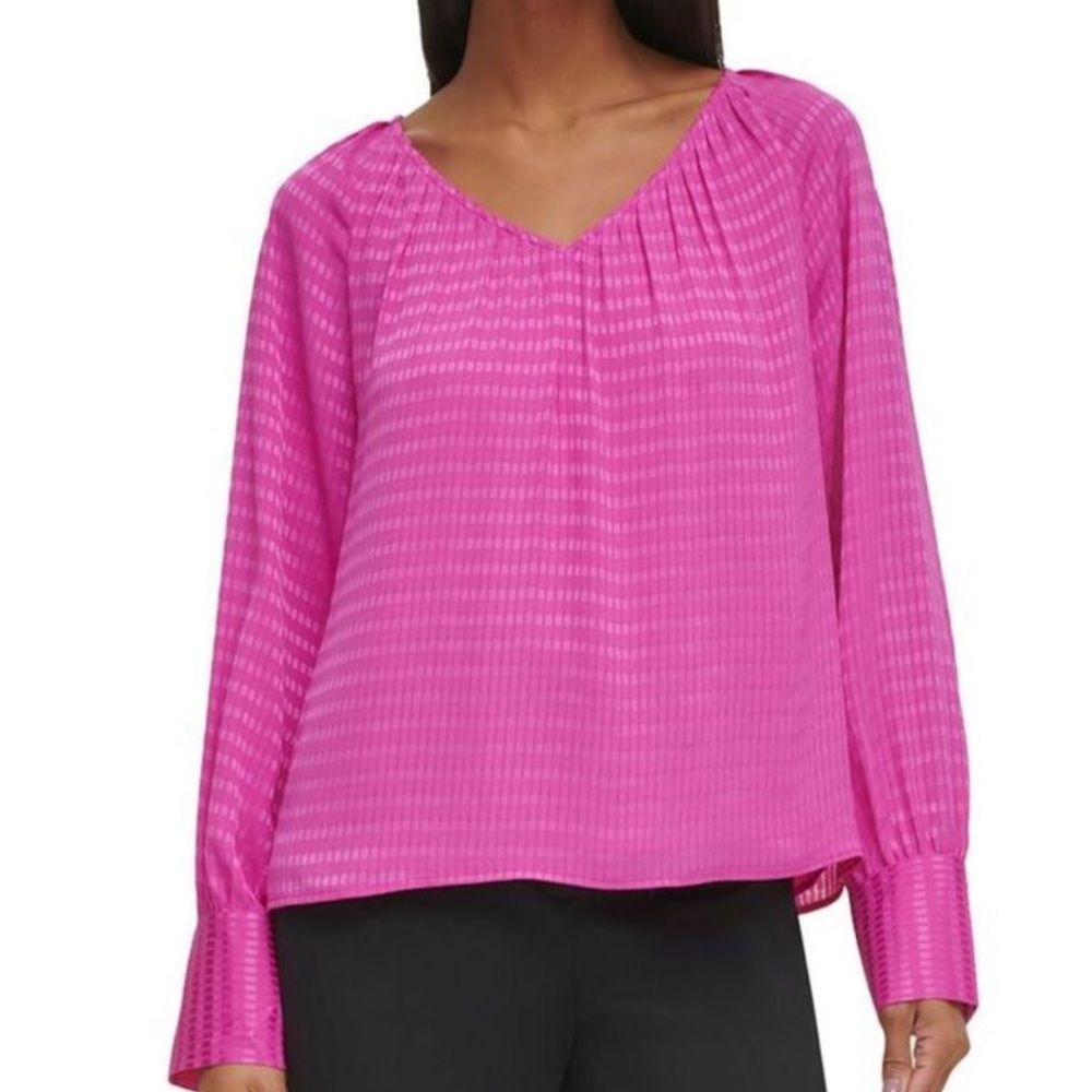 Calvin Klein Womens Pink V-Neck Top Blouse  NWT 1X